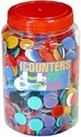 Counters, 22mm dia. in 10 solid colours, jar & lid, pkt/1000